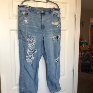 AE mom jeans size 20.  Holes in the jeans.
